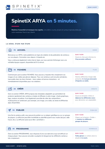 Première page du script de démonstration SpinetiX ARYA en français
