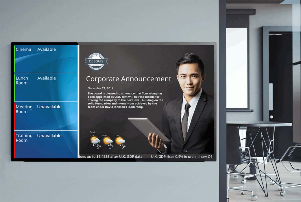 Room scheduling with digital signage integrated with Crestron Fusion