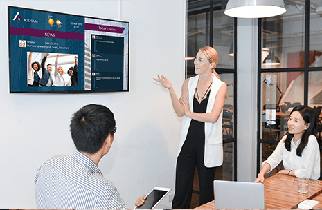 meeting space with yammer display