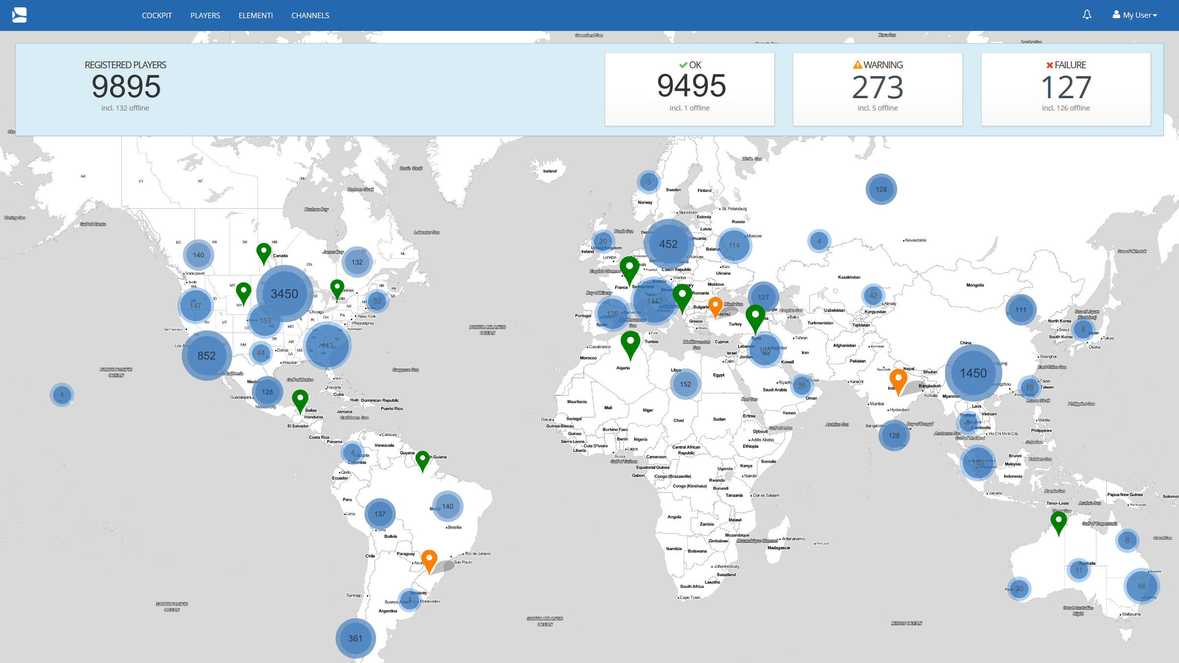 screenshot of map view screen in cockpit premium monitoring web interface