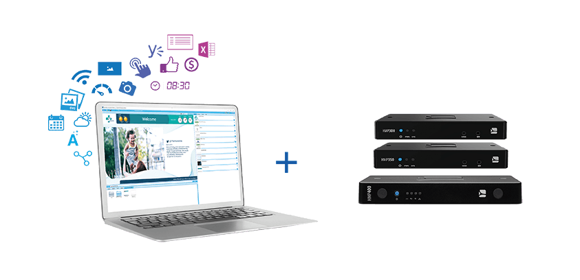 Laptop mit Spinetix Elementi Digital Signage Software und HMP-Playern