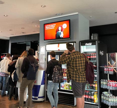digital screen at a university cafeteria in frankfurt