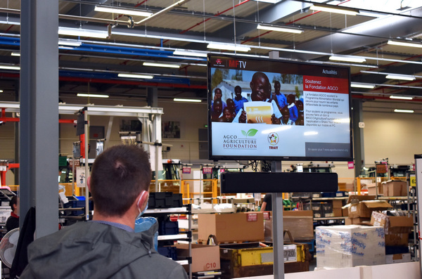 digital signage screen at production site at agco