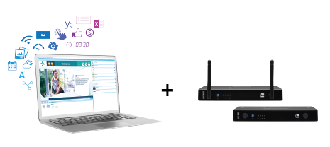 ordinateur portable avec logiciel de signalisation numérique spinetix elementi et lecteurs hmp