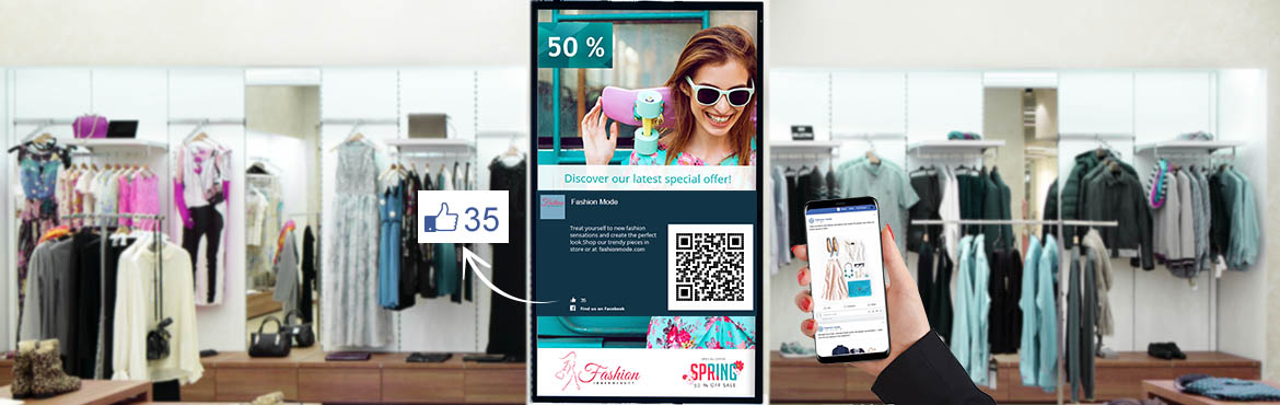 spinetix elementi facebook widget in retail setting