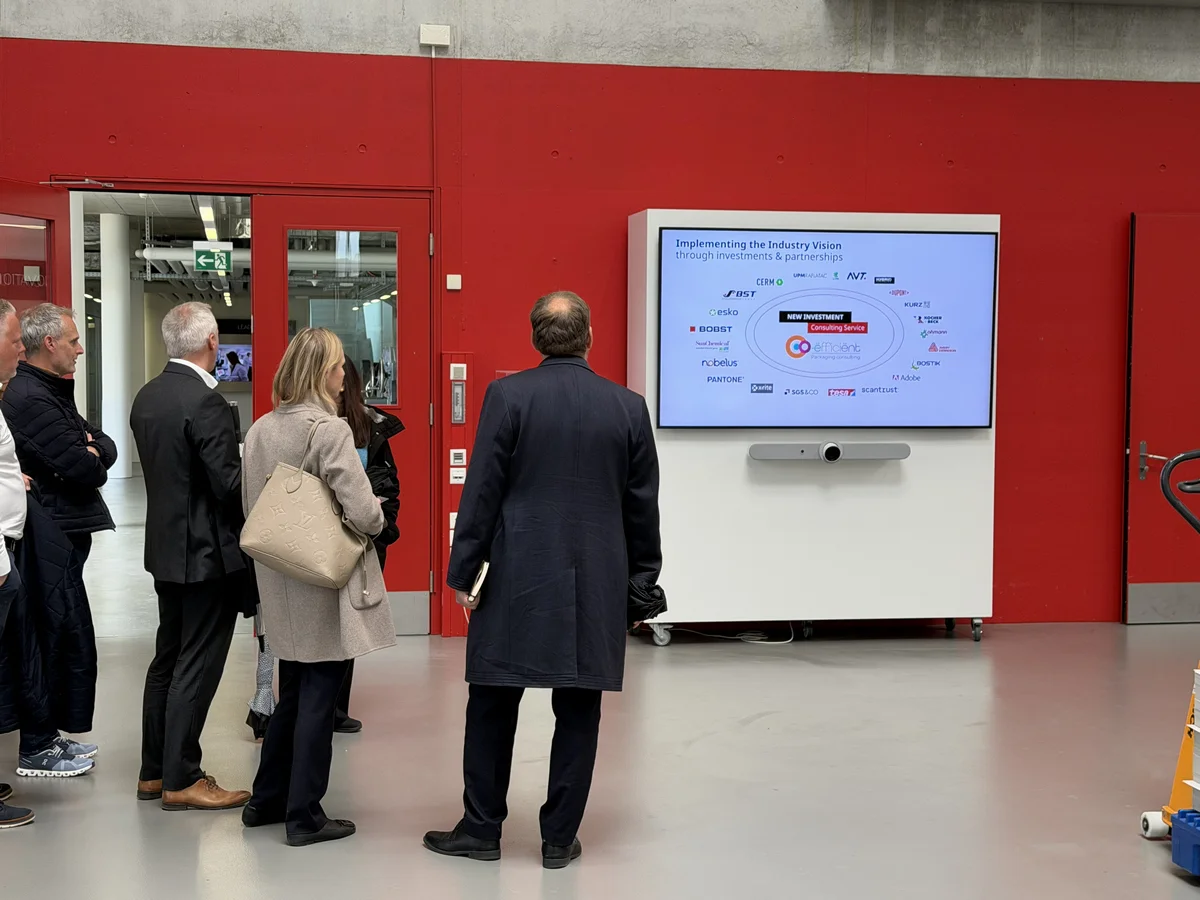 sales team welcoming prospects in the BOBST showroom