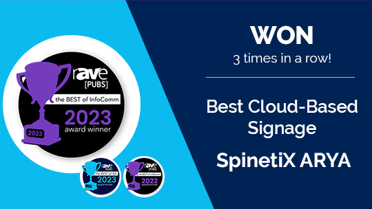 spinetix arya three times winner best cloud-based signage award