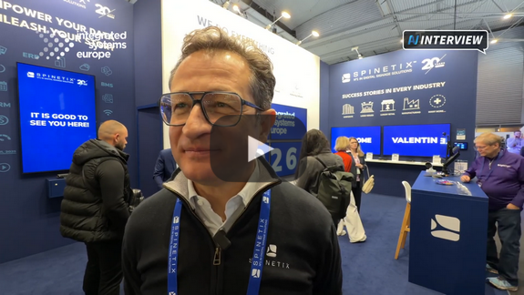 Spinetix CEO Francesco Ziliani from the ISE 2026 booth in Barcelona
