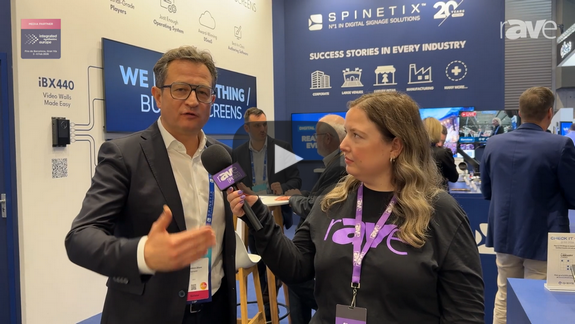 Steph Beckett from rAVe Pubs on the SpinetiX ISE 2026 booth