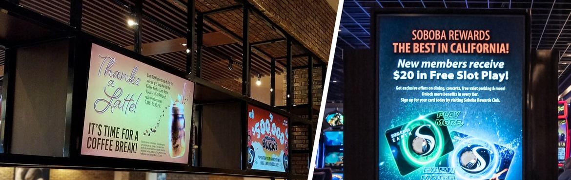 digital menu board and totem at a california casino resort