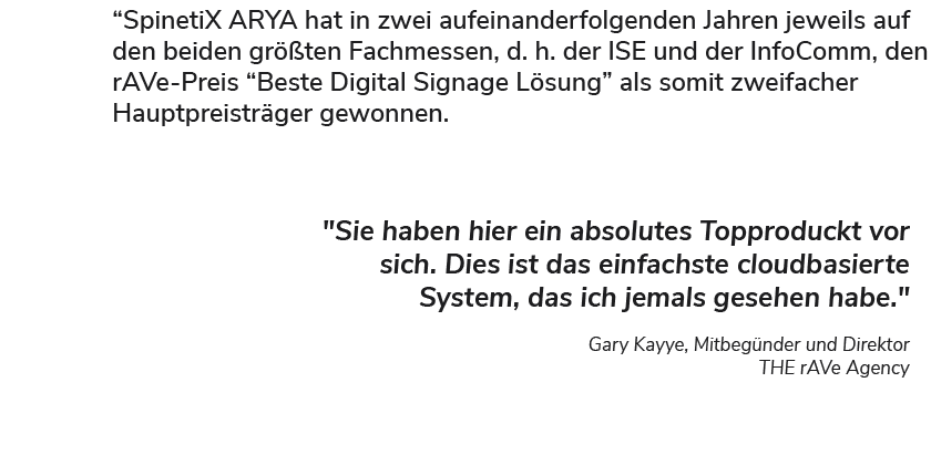 spinetix arya beste cloudlösung infocomm von rave
