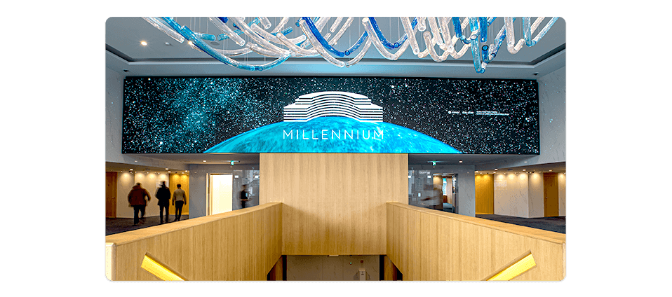 millennium LED video wall at smart building lobby